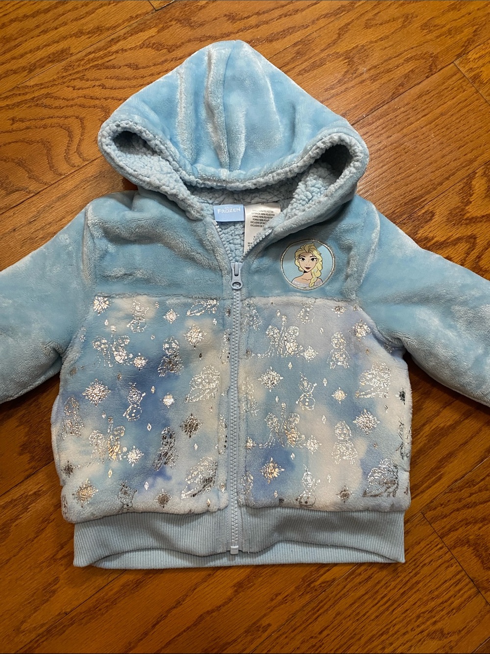 3T Disney Elsa Blue Sherpa-Lined Hooded Jacket with Silver Snowflake Accents
